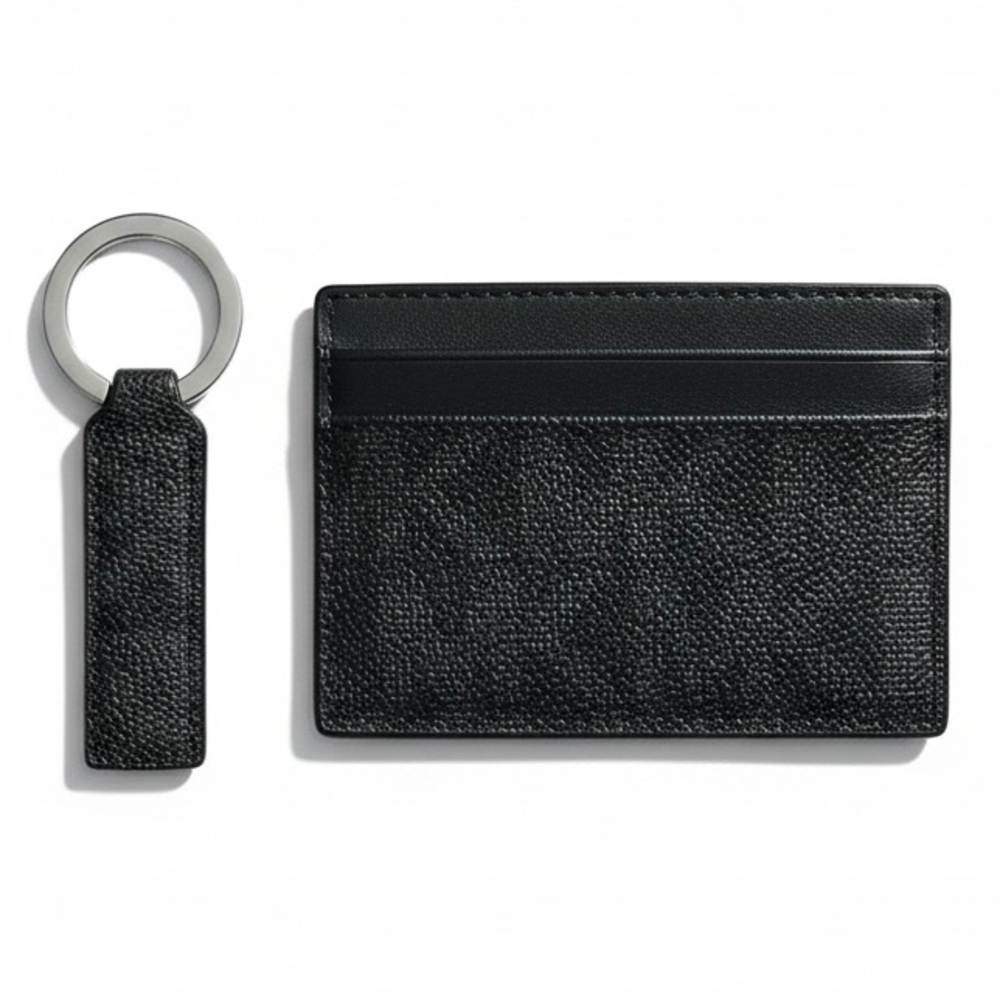 NWT Michael Kors Signature Leather Card Holder Wallet with Key Ring Gift Set